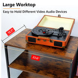 Media Console Table Stereo Stand Cabinet with Turntable Shelf, 4 Tier Record Player Stand Table with Vinyl Record Storage Holder, Audio Video Shelving Rack/Turntable Stand for Entertainment Center Cottage Charm