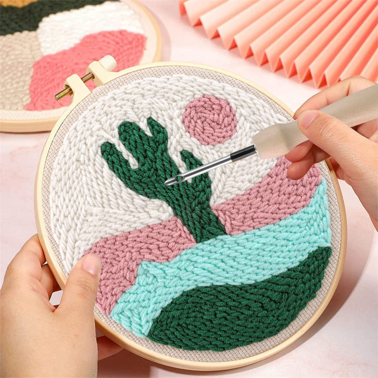 Anidaroel 3 Sets Punch Needle Kits - Beginner Adults Kit with Fabric, Hoops, Yarns and Sewing Needles Anidaroel