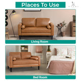 Naomi Home Mid-Century Top Grain Genuine Leather Loveseat, Love Seat Sofa Bed Sleeper, Love Seats Furniture for Small Spaces, Modern Loveseats Sofas for Living Room, Bedroom - Tan Naomi Home