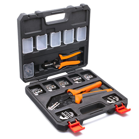 Wirefy Crimping Tool Set 11 PCS - High Leverage Wire Crimper 9" - Heat Shrink, Nylon, Insulated Flag, Non-Insulated Connectors Wirefy