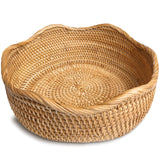HITOMEN Handmade Rattan Bread Baskets Round Wicker Fruit Serving Storage Bowls, Natural Woven Decorative Kitchen Counter Organizing (Honey Brown) M-10.2'' HITOMEN