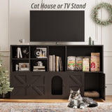 IRONCK Cat Litter Box Enclosure for 2 Cats, Litter Box Furniture Hidden with Double Room and Large Storage Space, Wooden Washroom Furniture, Cat House, Black IRONCK