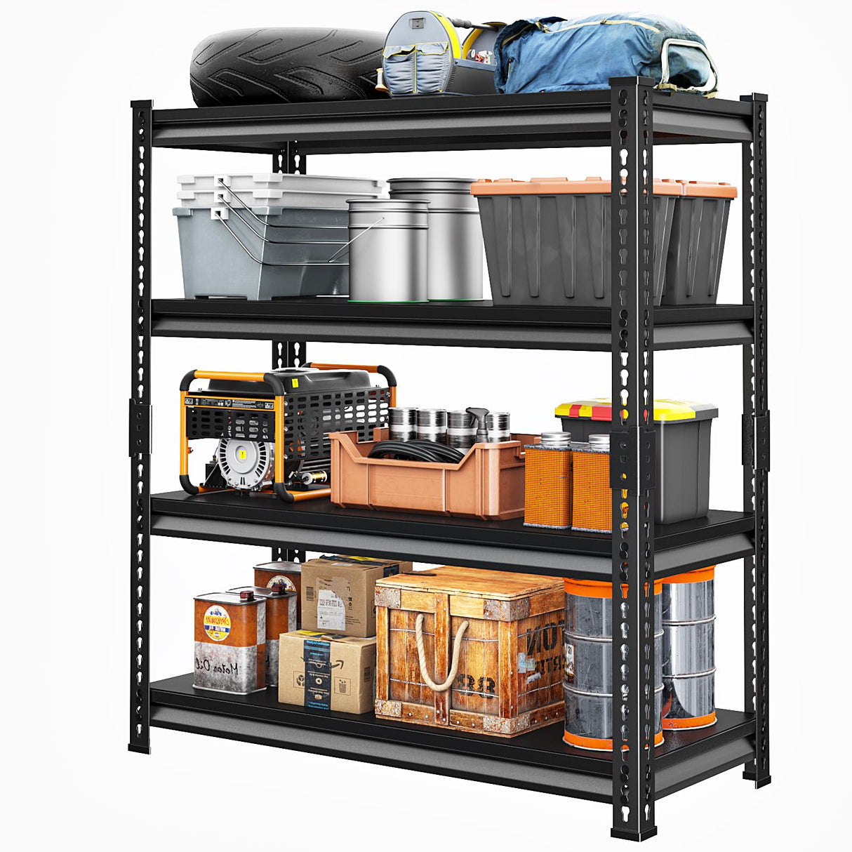 Huhaneon Garage Shelves Heavy Duty - 48''W 2,000Lbs Metal Adjustable Storage Shelving Rack Units for Warehouse Basement 48" W x 16" D x 72" H 4 Tier Black Huhaneon