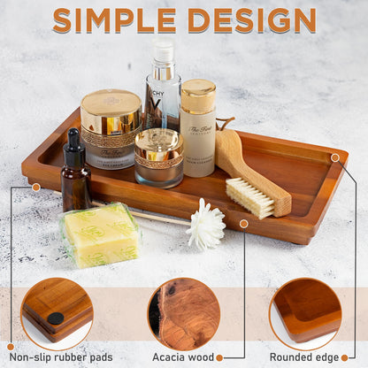 Bathroom Vanity Tray 11.8 x 5.9 inches of Natural Acacia Wood - Elegant Organizer for Cosmetics, Jewelry, Perfume, Candle, Key - Premium Wood Tray for Bathroom, Kitchen, Countertop, Toilet Tank, Sink