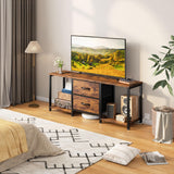 LED TV Stand Dresser for TVs up to 55 Inch, Entertainment Center with 2 Fabric Drawers and 2 Open Storage Shelves, Coffee Table Television Stands for Living Room, Bedroom, Wood Top, Rustic Brown EnHomee
