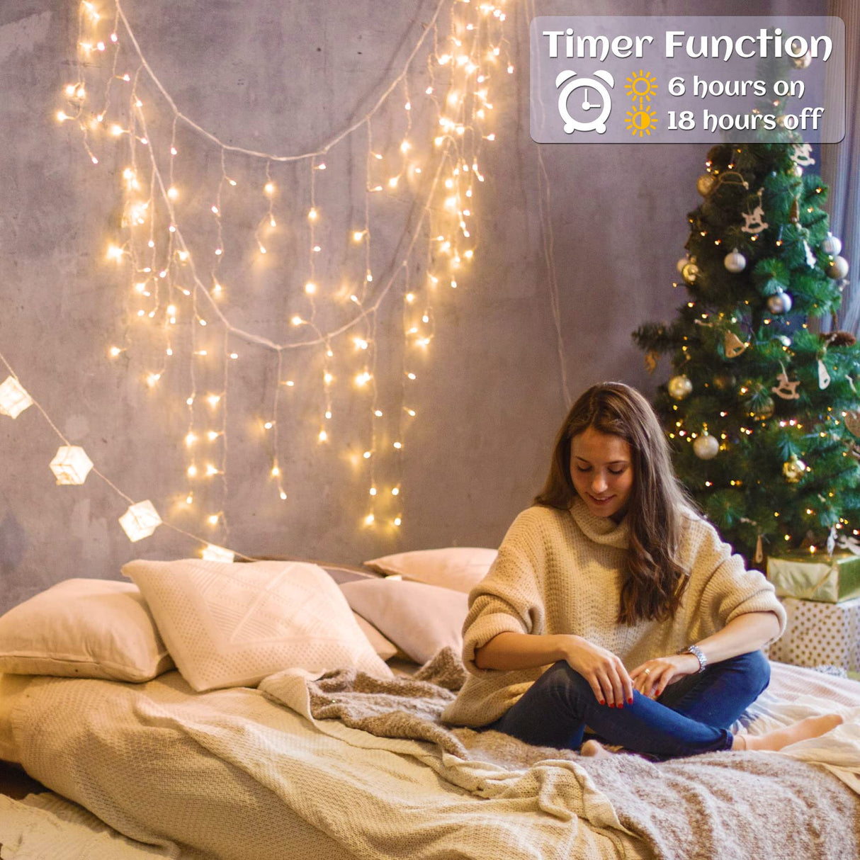 66ft Icicle Lights for Outside - 640 LED Christmas Lights Outdoor with 120 Drops 8 Modes, Plug in Twinkle Light Outside for Holiday Wedding Party Tree Room Indoor Thanksgiving Decoration, Warm White Nielfoi