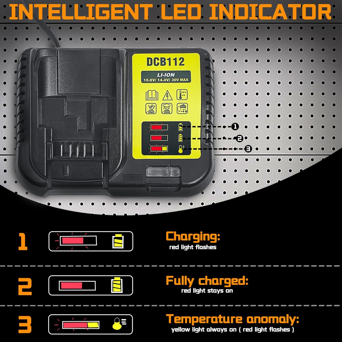 byczone Replacement Battery Charger DCB112 for Dewalt 20V Lithium-Ion Battery, Compatible with Dewalt 12V/20V Li-ion Battery DCB208 DCB206 DCB205 DCB204 DCB201 DCB200 DCB230 DCB240 - WoodArtSupply