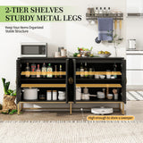YHAOWORKS Sideboard Buffet Cabinet with Storage - Accent Storage Cabinet with Doors, Wood 4 Doors Cabinet with Metal Legs, 60" Buffets & Sideboards, Modern Credenza for Living Room (Black) YHAOWORKS