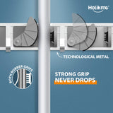 Holikme Mop Broom Holder Wall Mount Metal Pantry Organization and Storage Garden Kitchen Tool Organizer Wall Hanger for Home Goods (4 Positions with 4 Hooks, Silver) Holikme