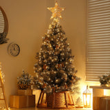 Christmas Star Tree Topper, Plug in 12" Rattan 3D Star Tree Topper, Rustic Rattan Natural Star, Built-in 10-Bulb String Lights for Christmas Tree Decoration New Year Holiday Home Office Indoor Brightown