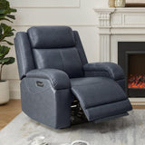 Watson & Whitely Oversized Genuine Leather Power Recliner Chairs for Big and Tall, Wall Hugger Recliner with Power Headrest & Charging Ports, Extra Large Reclining Chair for Living Room, Navy Blue Watson & Whitely