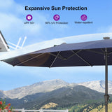 PURPLE LEAF 15ft Double-Side Patio Umbrella with Base and Solar Lights Outdoor Market Umbrella with Crank Handle Rectangle Umbrella for Backyard Pool Garden Deck, Navy blue PURPLE LEAF