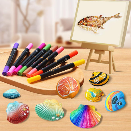 Acrylic Paint Pens Markers, 20 Colors Dual Tips Waterproof Paint Markers For Rock Painting, Fabric, Metal, Glass, Wood, Canvas, Ceramic, Plastic, Non-Toxic & Odor, Premium Art And DIY Craft Supplies Droaful