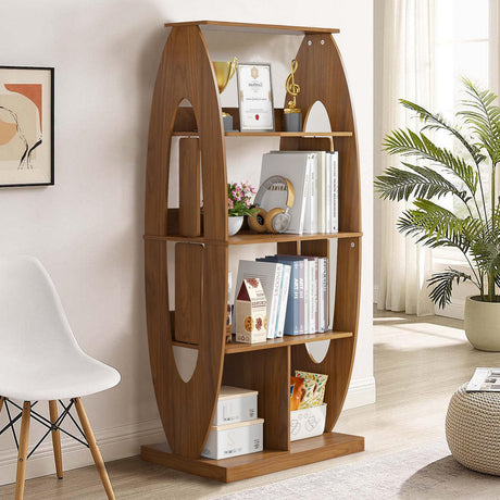 Xyulmeo Small Book Shelf for Bedroom, Mid Century Modern Bookshelf with Storage, Wood 4 Shelf Bookcase and Book Shelves, Display Stand, Snack Rack, Vintage Walnut Bookshelves for Living Room, Brown Xyulmeo