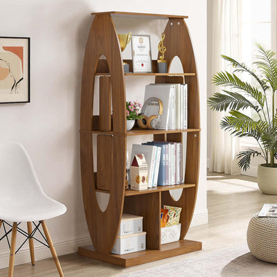 Xyulmeo Small Book Shelf for Bedroom, Mid Century Modern Bookshelf with Storage, Wood 4 Shelf Bookcase and Book Shelves, Display Stand, Snack Rack, Vintage Walnut Bookshelves for Living Room, Brown