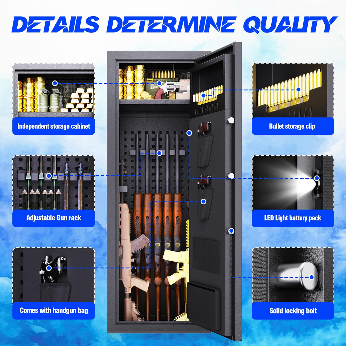 TXTDPL 14-18 Gun Safe,Gun Safe Biometric Fingerprint Fireproof,Quick Access Gun Cabinets for Rifles and Shotguns with Removable Shelves,Easy Assembly,Led Light (57" H X 17.7" W X15.7 D) TXTDPL