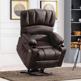 MCombo Power Lift Recliner Chair Sofa with Massage and Heat for Elderly People, Cup Holders, USB Ports, Side Pockets, Faux Leather 7095 (Medium-Regular, Dark Brown) MCombo