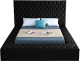 Meridian Furniture Bliss Collection Modern | Contemporary Velvet Upholstered Bed with Deep Button Tufting and Storage Compartments in Rails and Footboard, Black, King Meridian Furniture