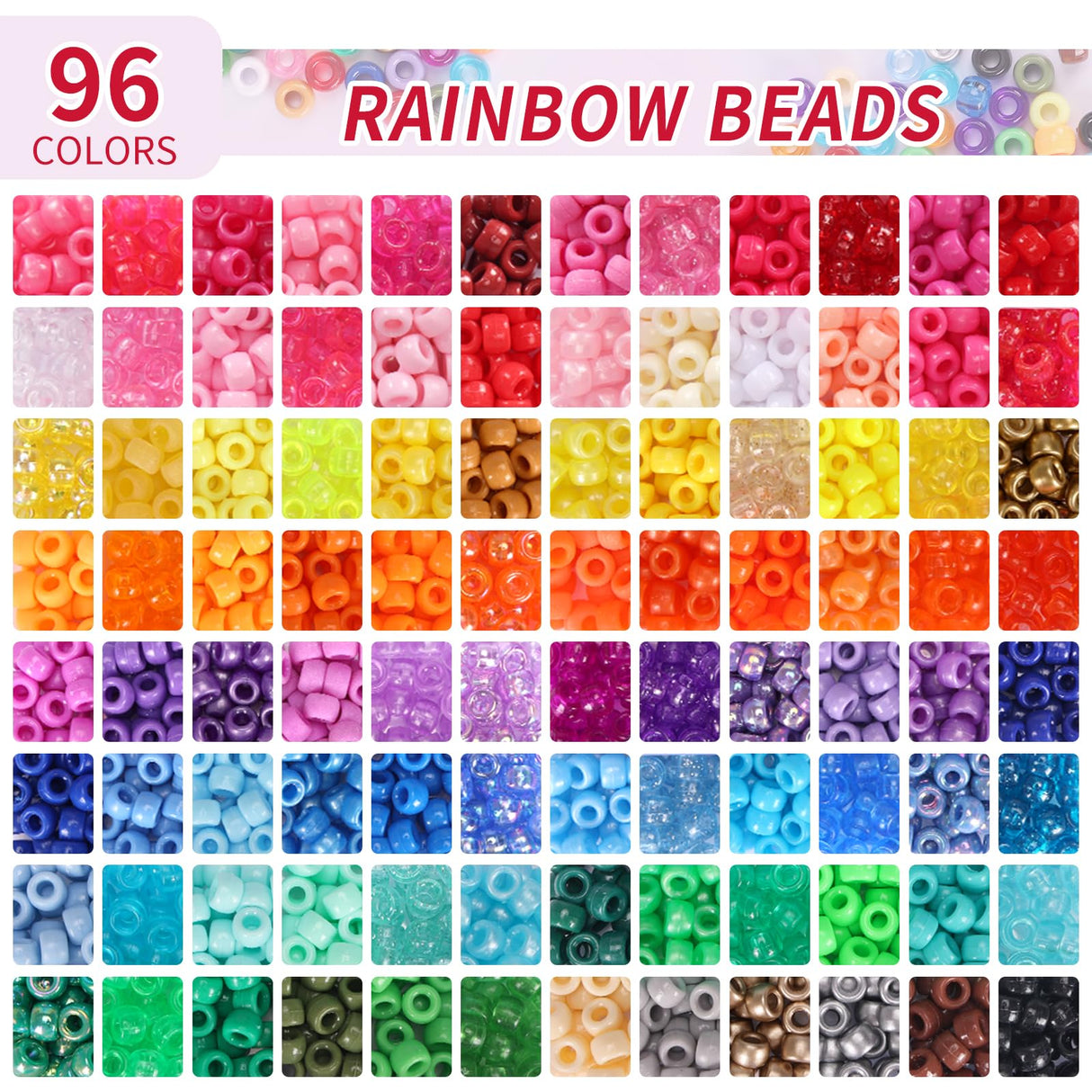 QUEFE 96 Colors 3000pcs Pony Beads Bracelet Making Kit Friendship Bracelet Kit Rainbow Kandi Beads with Letter and Heart Beads Elastic Threads for Jewelry Necklace Making QUEFE
