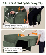 Corduroy Convertible Sofa Bed, 47" Loveseat Sleeper Sofa, Pull out Couch 618lb Capacity, Modern Sleeper Couch Bed 2 Fluffy Pillow Include, Small Couches for Small Spaces/Apartment/Office, Forest Green Domusensus