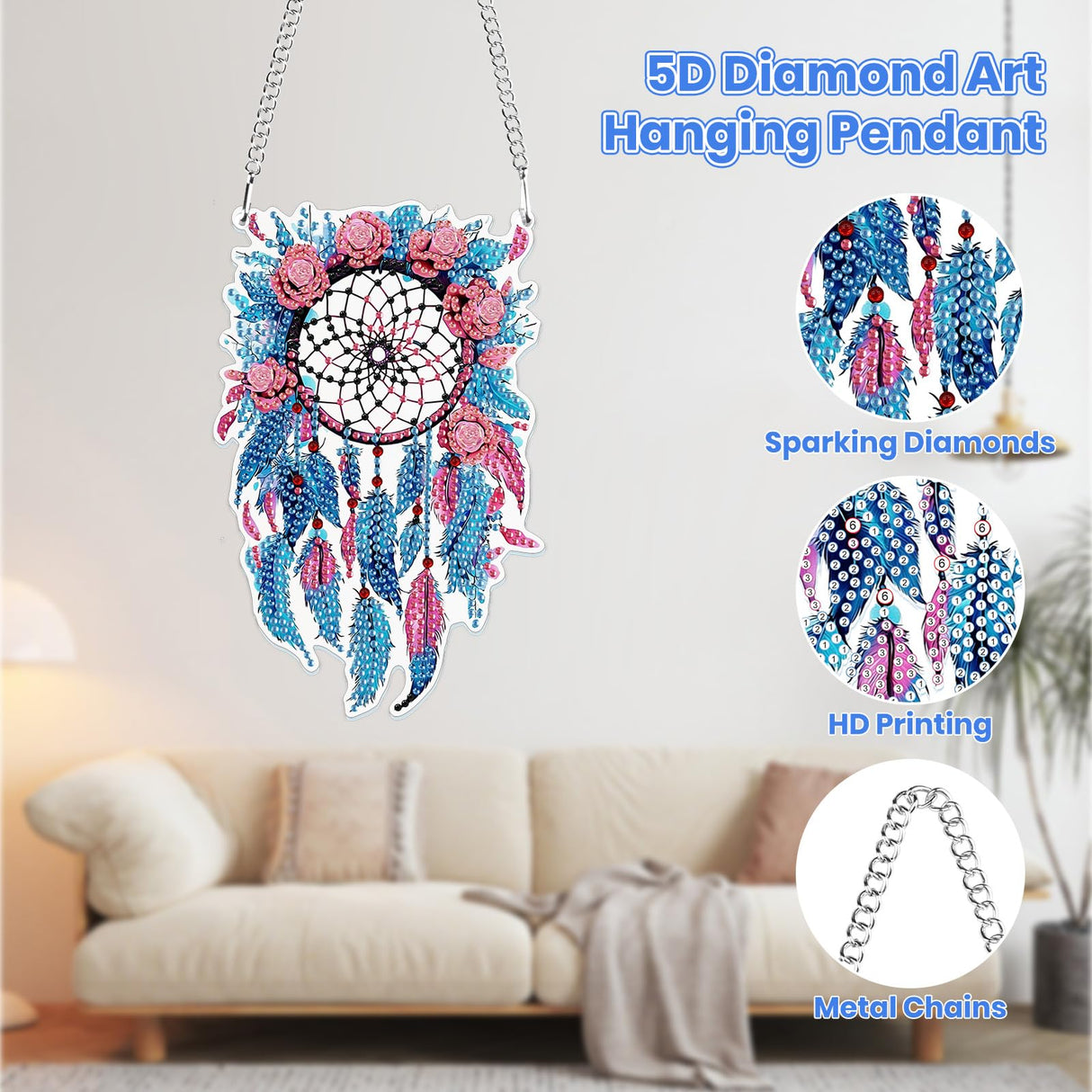 MOGTAA Dream Catcher Diamond Art Hanging Pendant Kits, 5D Special Shape Diamond Art Kits for Adults Beginners, Crystal Rhinestones Diamond Painting Gem Art for Home Decor MOGTAA