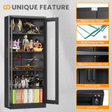 AFAIF Glass Display Cabinet with 4 Adjustable Shelves, 67”H Metal Curio Cabinets with Glass Door, Black Liquor Caninet Display Case for Home, Collectibles, Clinic, Living Room - Assembly Required AFAIF