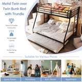 SUNLEI Bunk Bed Twin Over Full with Trundle, Twin Trundle Bed with Daybed, Metal Bunk Bed with 2 Secured Ladders, Safety Guard, Noise Free for Small Bedroom, Black (with Trundles, Twin Over Full) SUNLEI