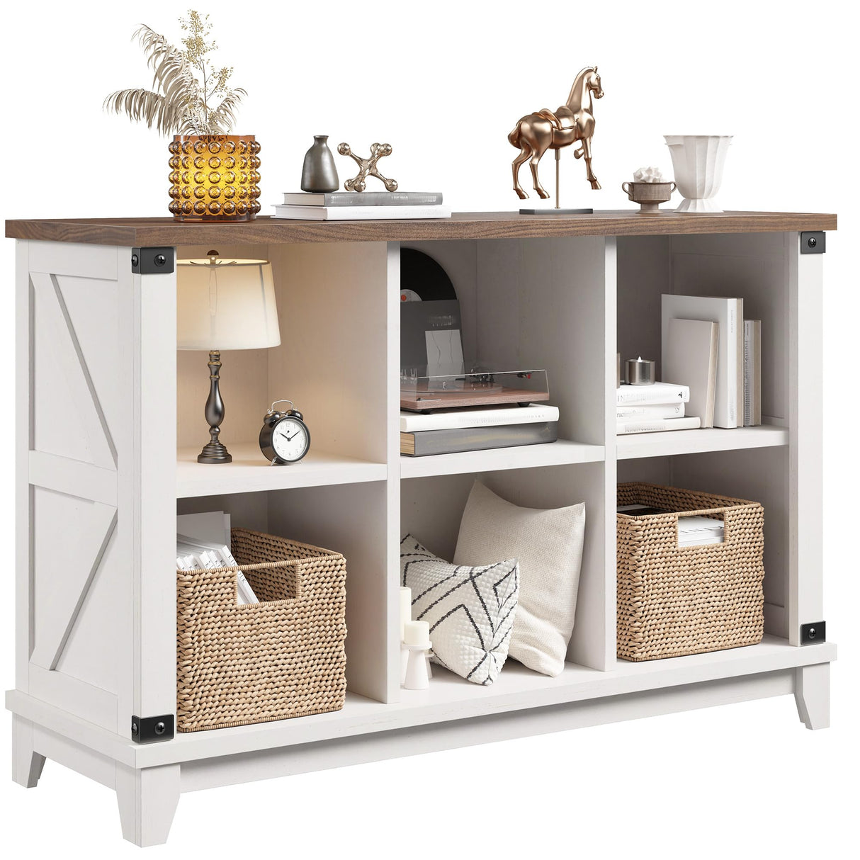 EnHomee 6 Cube Storage Organizer and Shelf, White Bookshelf with Storage, Cube Storage Shelf for Bedroom and Home Office EnHomee