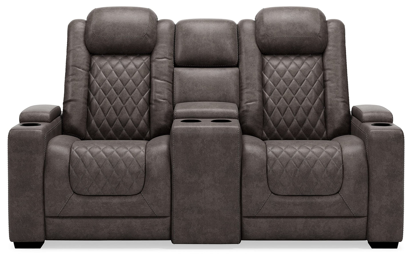 Signature Design by Ashley Hyllmont Power Reclining Loveseat with Center Console, Weathered Gray