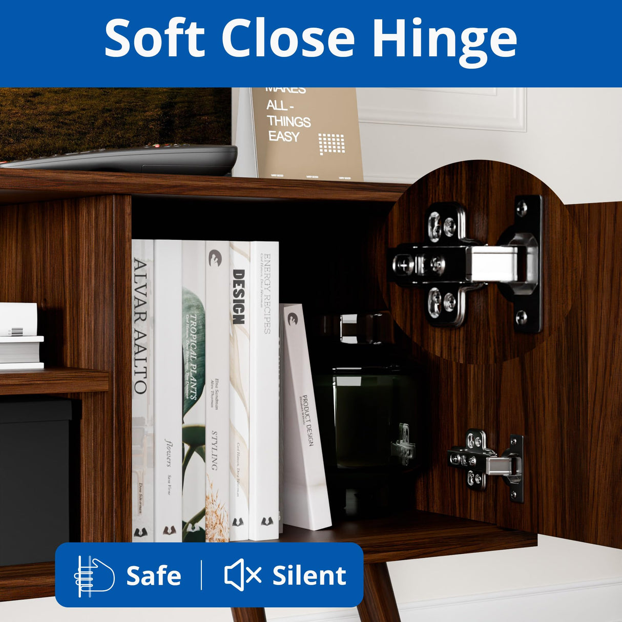 Cozy Castle TV Stand for 48 Inch TV, Mid Century Modern Entertainment Center with Storage Cabinet, TV Media Console for Living Room, Bedroom, Dark Brown Cozy Castle