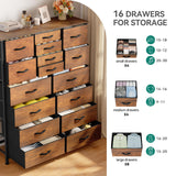 YITAHOME 16 Drawer Dresser, Fabric Dresser for Bedroom, Large Chest of Drawers, Tall Dresser for Bedroom Closet Living Room Entryway with Sturdy Metal Frame and Wooden Top (Rustic Brown) YITAHOME