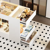 Kikihouse Modern Closet Island with 10 Drawers, LED Wardrobe Armoire Island with Glass Top, Luxury Walk-in Closet Island Storage Cabinet with Display Shelf for Cloakroom, Dressing Room (White) Kikihouse