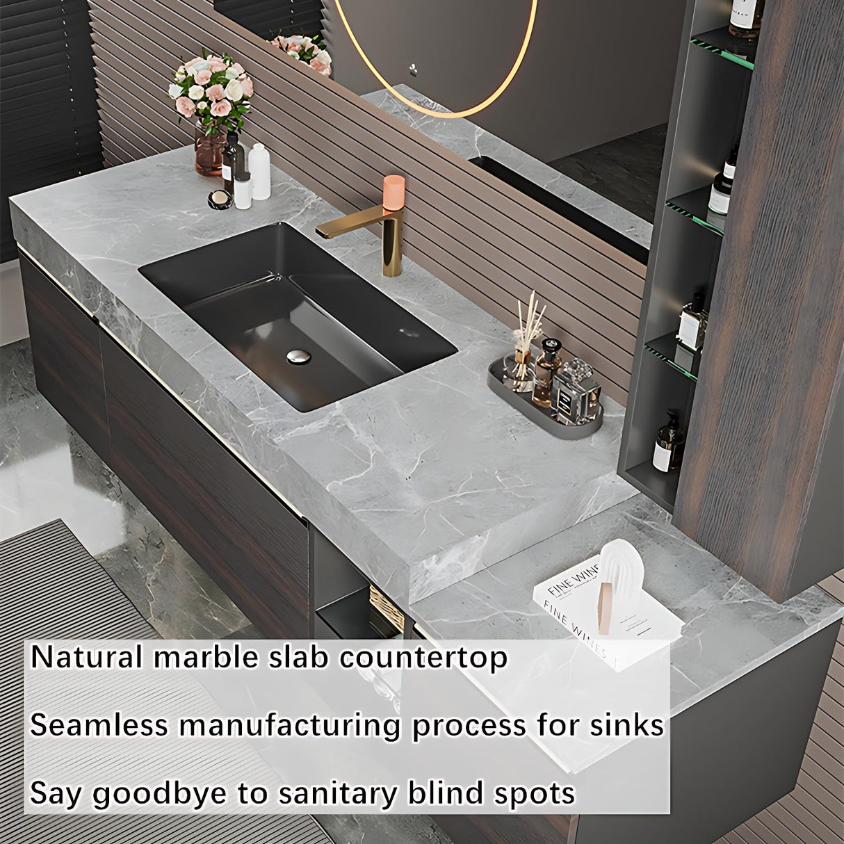 ZGNBSD Bathroom Vanity with Sink- Solid Wood Bathroom Vanity Include Smart LED Defog Mirror ＆ Multi-Cabinet Storage Space, Wall Mounted Bathroom Vanity Cabinet (60'') ZGNBSD