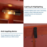 HIUU Cherry Curio Cabinets with Glass Doors,49.4’’H Curio Cabinet with Lights,Display Cabinet with Glass Doors and Adjustable Shelves,Wooden China Cabinet for Living Room HIUU