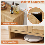 Mericonia Rattan Buffet Cabinet with Storage, Sideboard Cabinet with Doors and Adjustable Shelves, Farmhouse Coffee Bar Station Table, Modern Wood Cupboard for Kitchen, Livingroom and Dining Room Mericonia