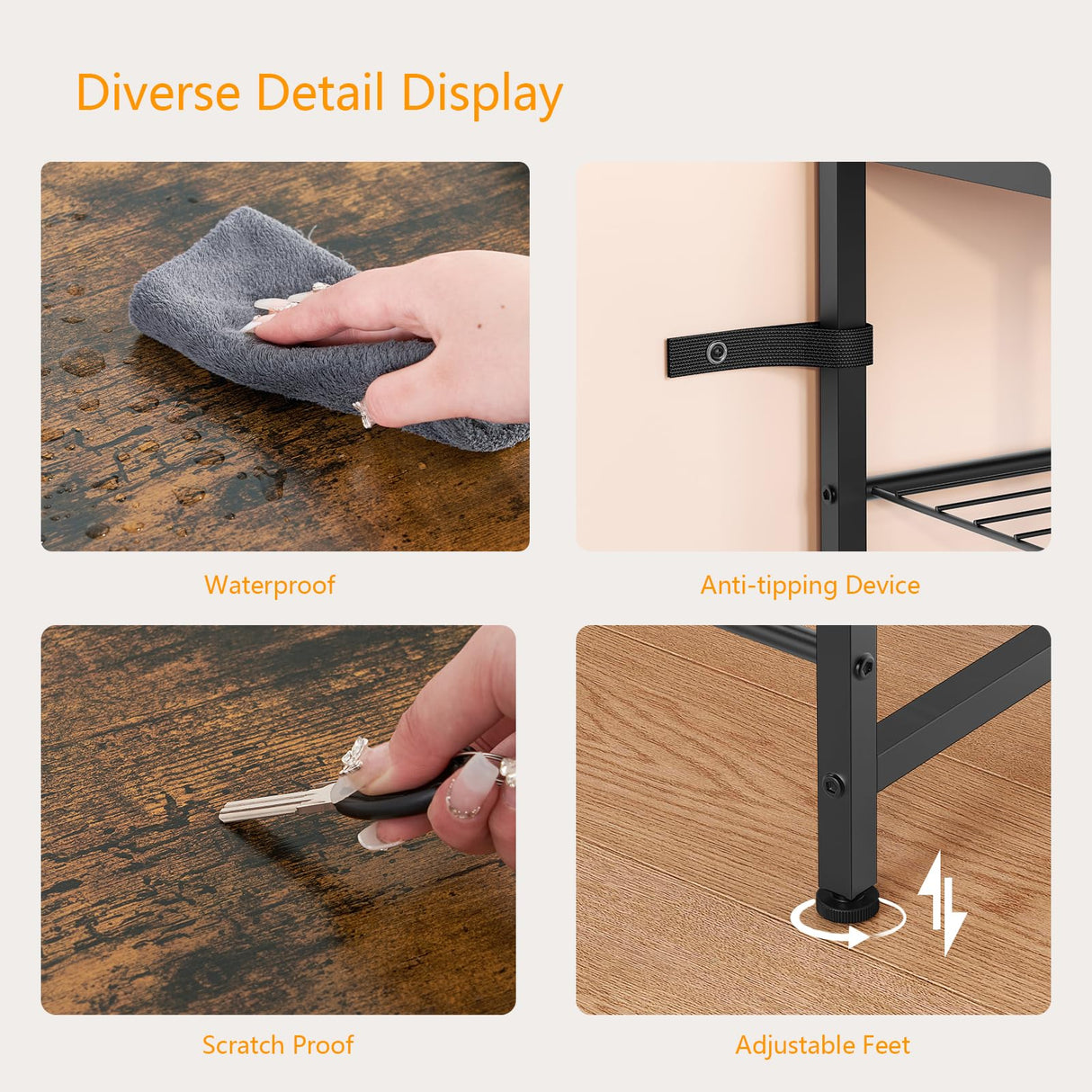 usikey 5-Tier Shoe Rack, Industrial Shoe Storage Organizer for 12-16 Pairs of Shoes, Metal Shoe Shelf with Wooden Top, Shoe Stand with 3 Metal Shelves for Entryway, Hallway, Closet, Rustic Brown usikey