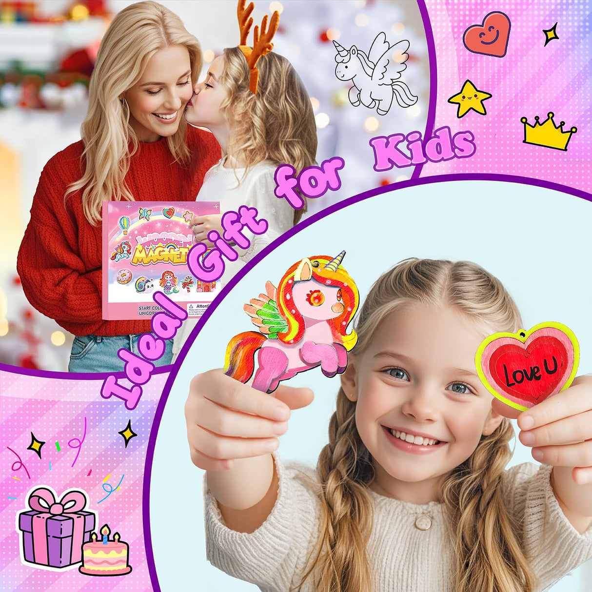 12 DIY Unicorn Wooden Magnets, Halloween Crafts for Kids Art Craft Supplies Painting Kits for Girls Boys Ages 4-8 8-12 Halloween Party Favors Basket Goodie Bag Stuffers Crafts Decoration Unicorn Gifts Gadetouq