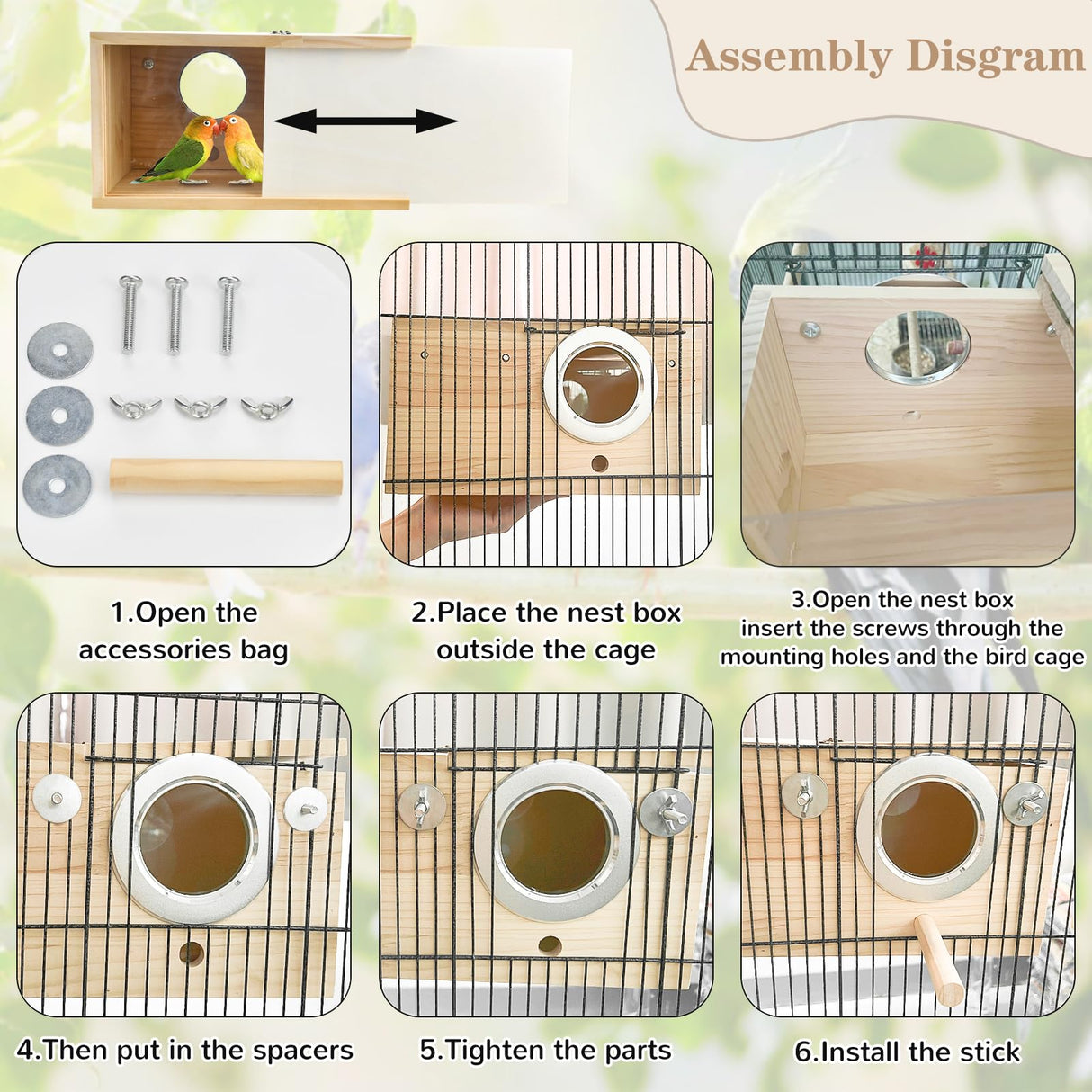 ShuRung Parrot Nesting Box Cockatiel Nesting Box Bird Breeding Box House Handcrafted Wooden Acrylic Transparent Bird Box with Detachable Wooden Board for Parakeets Cockatiel Budgie Conure Parrot XL ShuRung