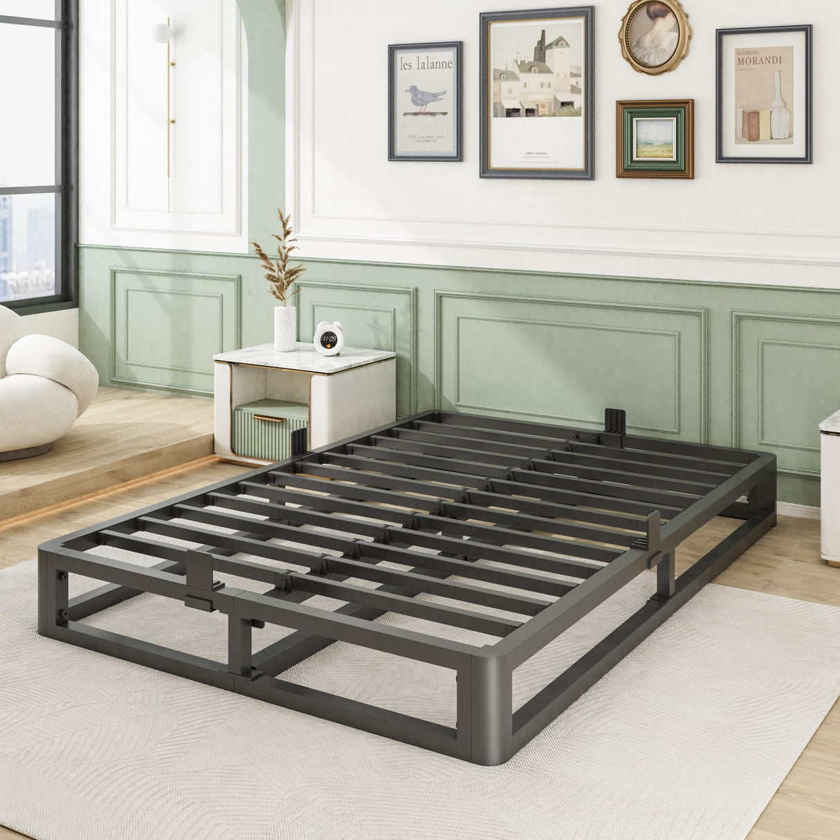 Firpeesy 6 Inch King Bed Frame with Round Corner Edges, Low Profile King Metal Platform Bed Frame with Steel Slat Support, No Box Spring Needed/Easy Assembly/Noise Free Mattress Foundation Firpeesy
