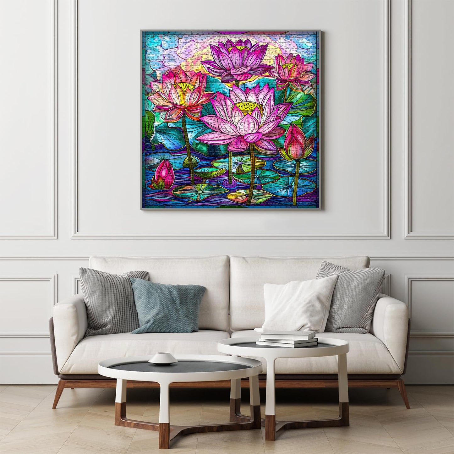 Stained Glass Puzzles for Adults 1000 Pieces, Lotus Flower Puzzle Art, Impossible Hard Challenging Puzzles for Adults, Colorful Floral Stained Glass Jigsaw Puzzle Waterlily