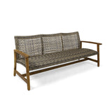 Christopher Knight Home Marcia Outdoor Wood Sofa, Wicker, 75.50 x 31.00 x 31.50, Gray, Natural Stained Finish Christopher Knight Home