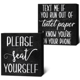 Jetec 2 Pieces Farmhouse Bathroom Signs Decor Wooden Box Sign Funny Bathroom Wall Art Rustic Bathroom Wood Plaque Please Seat Yourself Bathroom Decor for Home Bathroom Restroom(Black) Jetec
