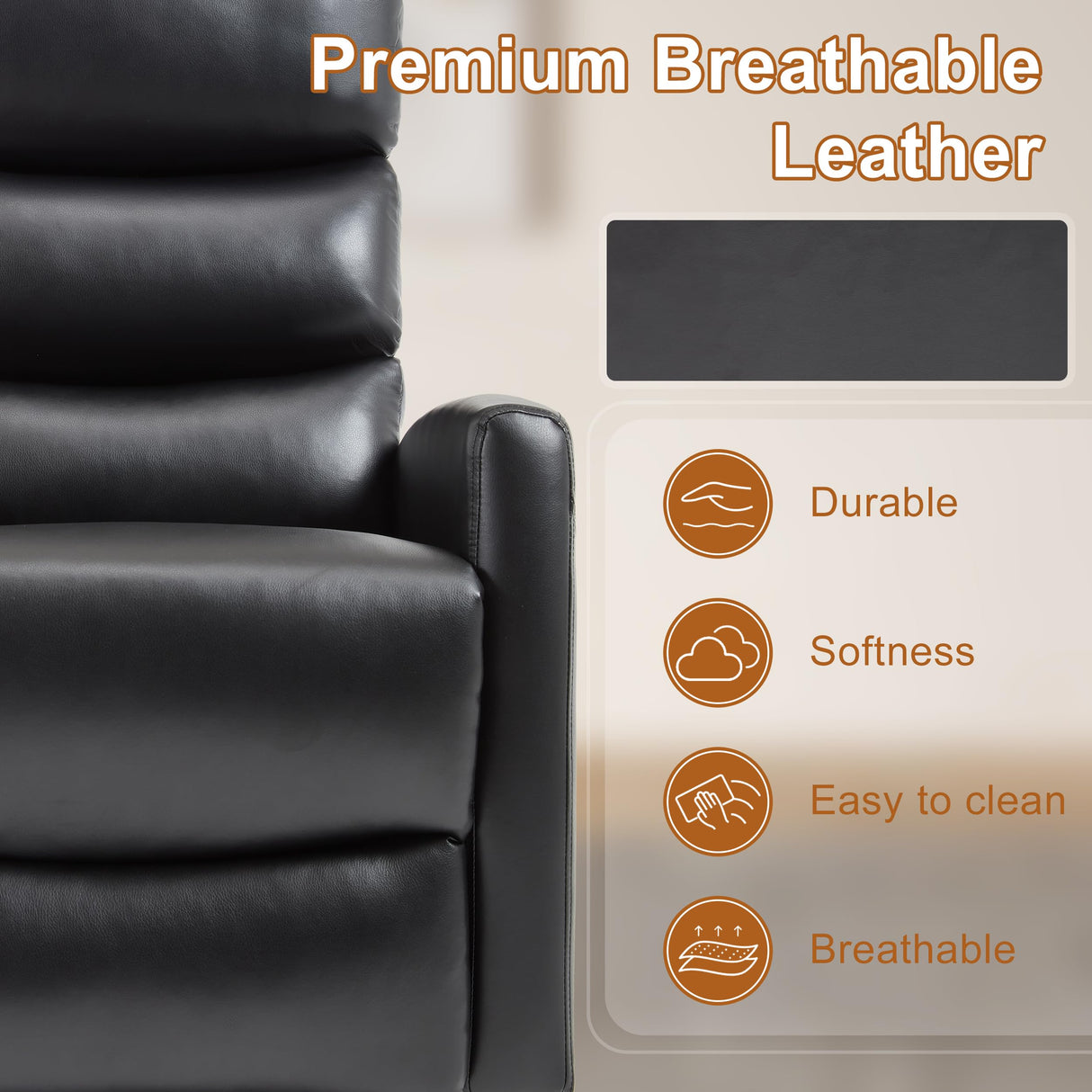 Manual Swivel Rocker Recliner Chair for Adults, Overstuffed Reclining Glider Chair for Nursing with Vibration Massage & Heat, Living Room Rocking Recliner 3-Stage backrest, Faux Leather Black EZZUP