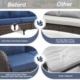 Belord Outdoor Patio Furniture - Wicker Sofa with Removable Cushion, 3 Seater Rattan Couch with Deep Seat, High Backrest, All-Weather for Balcony, Deck, Backyard, Brown/Blue Belord