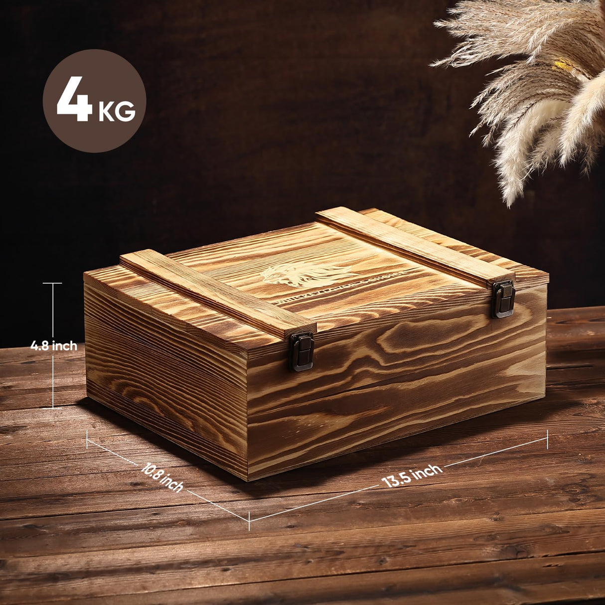 LUSKEYCOR Whiskey Decanter Set with Wooden Crate, Lion Whiskey Decanter 25.4 oz and 2 Glasses 10 oz with 304 Stainless Steel Whiskey Stones, Slate Coasters, Tongs, Gift for Men husband Dad Wedding Luskeycor