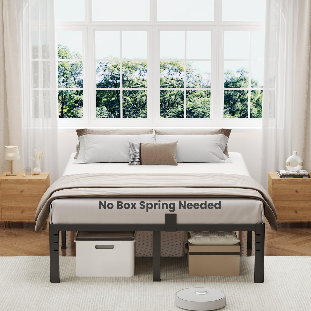 NKZ 18 Inch Metal Platform Bed Frame, King Size Bed Frame with Round Corner Legs, 3,500 lbs Heavy Duty Steel Slats Support, No Box Spring Needed, Easy Assembly, Noise Free NKZ