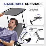 Folding Outdoor Lounge Chair with Canopy - Portable & Adjustable Beach Lounge Chair - 5-Positions, Carry Handles, 600D Fabric, 265 lbs Capacity – Tanning Chaise Lounge for Beach, Patio, Lawn ComfySure