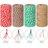 4 Rolls Natural Jute Twine, Red, Green & White - 70m/Roll Joyberg