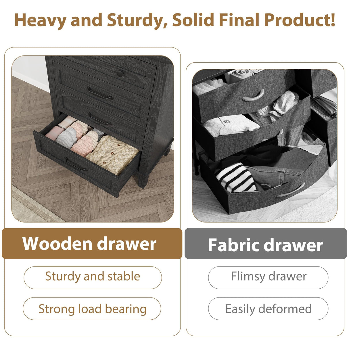 GarveeHome 4 Dresser for Bedroom, 34.8 in Tall Vertical Drawer Dresser with Large Storage, Freestanding Wooden Closet Chest for Bedroom, Living Room, Black GarveeHome