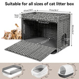 DOVEAID Cat Litter Box Enclosure Furniture Hidden, Pet House Litter Box Furniture for Large Cats, Handwoven Rattan with Door Cat Washroom Box, Indoor Cat House Storage with Soft Litter Mat, Grey DOVEAID